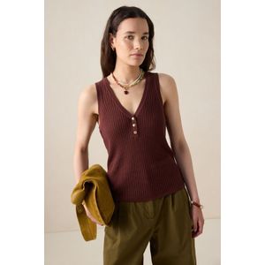 Sissy-Boy - Donkerrood - Gebreid Singlet - V-halslijn - 63% Viscose - 37% Katoen