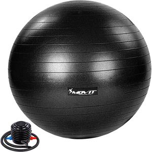 MOVIT® Fitness bal Zwart Ø 85 cm - Inclusief Pomp - Gym Bal - Pilates Bal - Yoga Bal