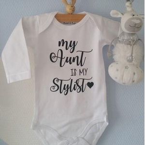 Baby Romper met tekst tante | My aunt is my stylist  | Lange mouw | wit zwart | maat  74/80