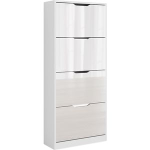 Vicco Luca Schoenenkantelaar – 59 x 137 cm met 4 scharnierende laden Wit/wit hoogglans met 4 scharnierende laden