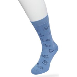 Bonnie Doon Heren Sokken met Motor Print maat 40/46 Blauw - Thema Sokken - Motorbike - Cadeau Sokken - Word je Happy en vrolijk van - Zacht Katoen met Gladde Teennaad - Comfortabel - Perfect Cadeau - Coronet Blue - BT992131.187