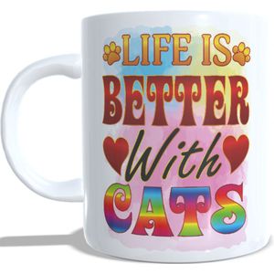 Koffie beker - thee mok - life is better with a cat