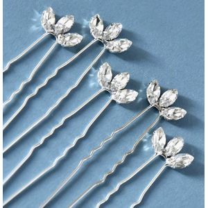 Haarsieraden op zilverkleurige pin versierd met strassteentjes, 5 stuks (huwelijk, communie, cosplay, uitgaan, Kpop, kawaii)