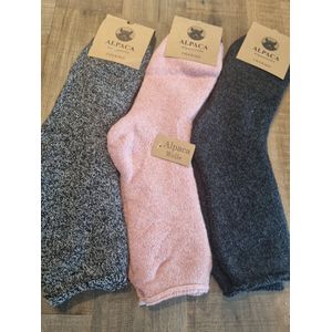 3 Paar - Alpaca Wollen Huissokken - Maat 35-38 - Wintersokken - Huissokken - Wandelsokken