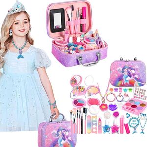 CRLYN�® Make up Koffer Meisjes - Kinder Speelkoffer met Inhoud - Make upset voor Kinderen - Paarse Koffer met Eenhoorn - Voor jouw Prinsesje
