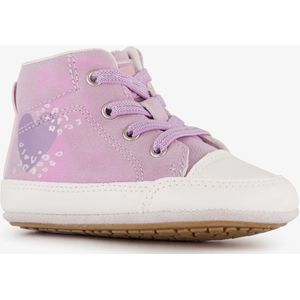 Groot leren babyschoenen paars met hartjes - Maat 18 - Uitneembare zool - In cadeauverpakking