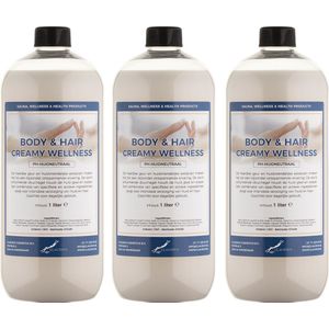 Body & Hair Creamy Wellness 1 liter - set van 3 stuks - 2 in 1 voor lichaam en haar.