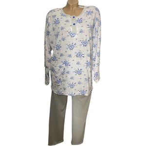 Dames Katoenen Pyjama L grijs/wit/blauw