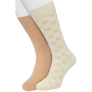 Bonnie Doon Heren Sokken set Licht Bruin maat 40/46- 2 paar - Effen - Diamant Ruit - Print - Gladde Naden - Brede Boord - Uitstekend Draagcomfort - 2-pack - Multipack - Effen - Little Diamonds - Beige - Zand - Sand - OL2225052.342