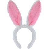 Konijnen/bunny oren wit met roze voor volwassenen 29 x 23 cm - Feest diadeem konijn/paashaas - Paas verkleedkleding