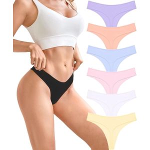 Katoenen String Tanga Dames - Sexy Ondergoed Set van 6 - Ademende Bikini Panty's