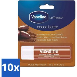 10 x Vaseline - Cocoa Butter - Lip Therapy Stick - Glans & Hydratatie - 4.8 g - Lip Balsem - Lip Verzorging - Cacaoboter - Glans Lippen - Droge Lippen