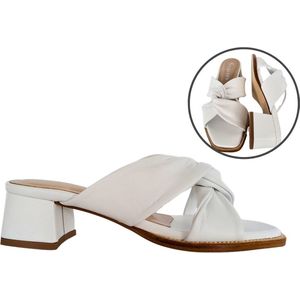 Stravers- Stijlvolle Slippers met Blokhakje Maat 43 Dames Grote Maten Muiltjes Wit