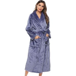 Winterbadjas zachte flanellen badjas dames saunajas met capuchon pluizige kamerjas lange mouwen huisjas voor dames - m