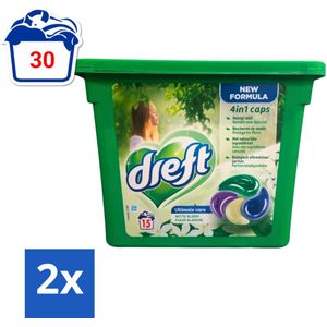 Dreft - Nieuwe formule - Wasmiddelcapsules 4in1 - Witte en Gekleurde Was - Witte Bloem - 15 Wasbeurten - Voordeelverpakking - 2 stuks