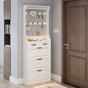 Witte schoenenkast met hanger, 3 deuren 2 laden