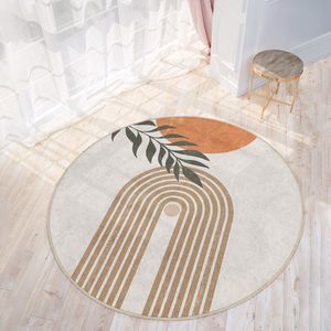 Abstract Boho Gebied Rond Tapijt| Beige Halve Cirkel en Planten Beige Boheems Tapijt|Antislip Tapijt|Boho Tapijt Decor|Woonkamer Tapijt Modern Tapijt|Zon