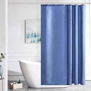 Smal douchegordijn voor douche en badkuip, badkamergordijn textiel van polyester, schimmelbestendig, waterafstotend en wasbaar, grijsblauw, 150 x 180 cm met 10 douchegordijnen