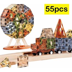 Meedeer 55 Stuks Magnetisch speelgoed -Magnetische Bouwstenen -Magnetische Blokken-4D Magnetisch Spoor Speelgoed voor Kinderen - Montessori Puzzelblokken - Educatief Geschenk Bouwset Voor Jongens en Meisjes 3 Jaar +