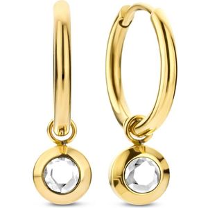 CO88 Collection Oorbellen Dames - Oorringen - Zirkonia Hanger - Ø16mm - Hanger 7mm - Zirkonia 4mm - Wit - Goudkleurig - 8CE-70480