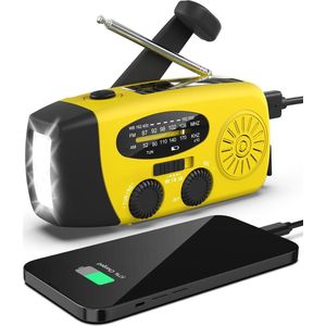 Radio Op Batterijen (Accu) Voor Rampen - Radio Opwindbaar - Noodradio - Noodradio Solar Opwindbaar - Multifunctionele Noodradio - Survival Radio - Zaklamp / Powerbank - Noodpakket - Noodrantsoen - Voor Rampen - Voor Camping - Draagbare Radio - Geel