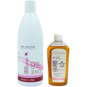 Spa Master Blondeer Olie Set – Gems Silver Ontkleuringsolie 250ml + Cream Developer 9% 30VOL 930ml – Ammoniakvrij, Koel Blond, Voedend, Professioneel Thuisgebruik