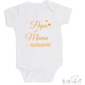 100% katoenen Romper ""Mijn papa & mama zijn de allerliefste"" Unisex Katoen Wit/mosterd Maat 56/62