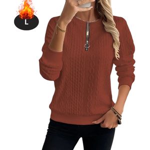 Nivard Quarter Zip Dames - Sweater - Sweaters - Hoodie - Warme Trui - Vest - Lang - Coltrui - Baksteenrood - S