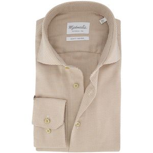 Beige strijkvrij overhemd slim fit Michaelis geruit