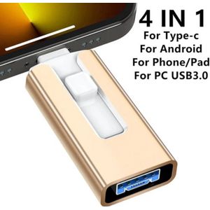256GB 4-in-1 USB 3.0 Geheugenstick – Geschikt voor iPhone, iPad, Android en PC – Lightning, USB-C, Micro-USB & USB-A – Externe Opslag voor Foto’s, Video’s, Back-up & Bestanden