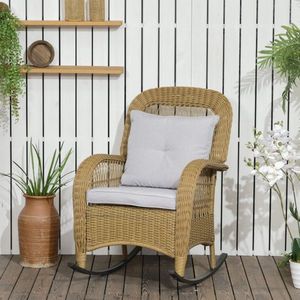 Comfortabele Gele Rattan Schommelstoel met Kussens - Loungemeubilair voor Tuin - Wasbare Kussenhoezen - Afmetingen 69 x 92 x 100 cm
