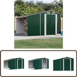 vidaXL Tuinschuur - 277x279x179 cm - Groen Staal Tuinhuisje - Houten Schuur - Opslagruimte - Groene Schuur - Buitenschuur