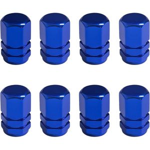8 stuks blauwe aluminium ventieldopjes met zeskantafdichting voor auto, motorfiets, vrachtwagen, fiets, elektrische scooter en SUV