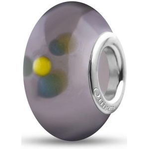 Quiges - Glazen - Kraal - Bedels - Beads Grijs Transparant met Grijs Gele Bloemen Past op alle bekende merken armband NG833