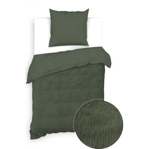 Zohome Velluto-a-Coste Dekbedovertrek - Eenpersoons - Katoen - 140x200-220cm - Groen