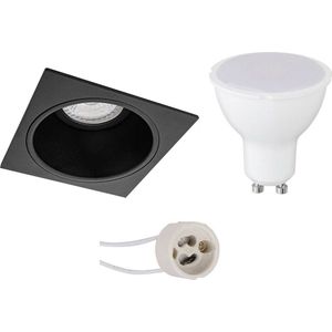 LED Spot Set - Pragmi Minko Pro - GU10 Fitting - Inbouw Vierkant - Mat Zwart - 4W - Helder/Koud Wit 6400K - Verdiept - 90mm