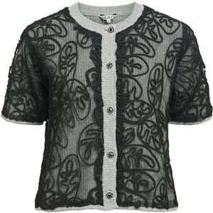 Object - Objfariba Re Knit - Cardigan - Lichtgrijs Melange/zwart Kant - Dames