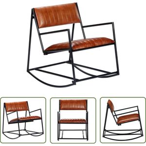 The Living Store Schommelstoel echt leer bruin - Schommelstoel - Leren Fauteuil - Lounge Stoel - Relax Stoel - Bruine Stoel