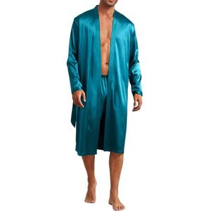 Livano Satijnen Badjas Heren - Kimono - Kamerjas - Satijn - Ochtendjas - Pyjama - Turqoise - Maat XL