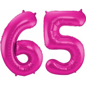 Cijfer ballonnen - Verjaardag versiering 65 jaar - 85 cm - roze