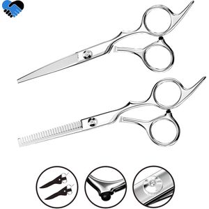Professionele kappersschaar + uitdunschaar set - Zorghelden® - Inclusief 2x leren etui - Kappersset - Kappersschaar rechtshandig