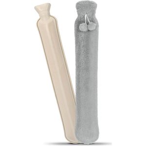 Warmwaterkruik 2 liter met pluche hoes voor nek, schouder en rug - Natuurlijk rubber - 72x12 cm
