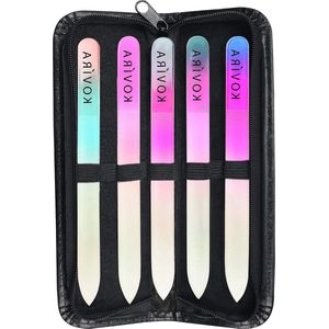 Langhoudende dubbelzijdige glazen vijl met etui - 5 stuks - voor natuurlijke en kunstnagels - Professionele kristallen vijl - manicure/pedicureset