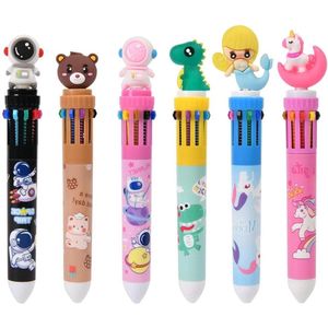 6 stuks 10-in-1 cartoonbalpen hoogwaardige balpen 0.5 mm meerkleurige pennen 10 kleuren gelpennen voor scholieren kantoor kinderen cadeau