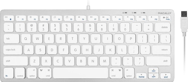 Macally SLIMKEYCA Compact bedraad USB-A toetsenbord - Wit/Zilverkleurig - US (QWERTY) layout