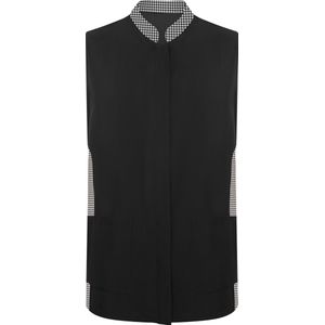 Zwart met ruit detail damesschort met blinde drukknopen, zakken en mao kraag ,model Aldany maat S