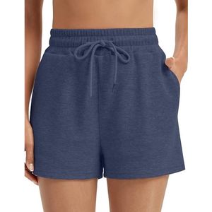 Dames Shorts Comfortabel en Los Model - Gemaakt van Zacht Wafel Katoen - Perfect voor Zomer en Herfst - Casual Lounge Broek met Trekkoord voor Optimale Pasvorm - Modieuze Keuze voor Dagelijks Gebruik - Blauw - Maat S