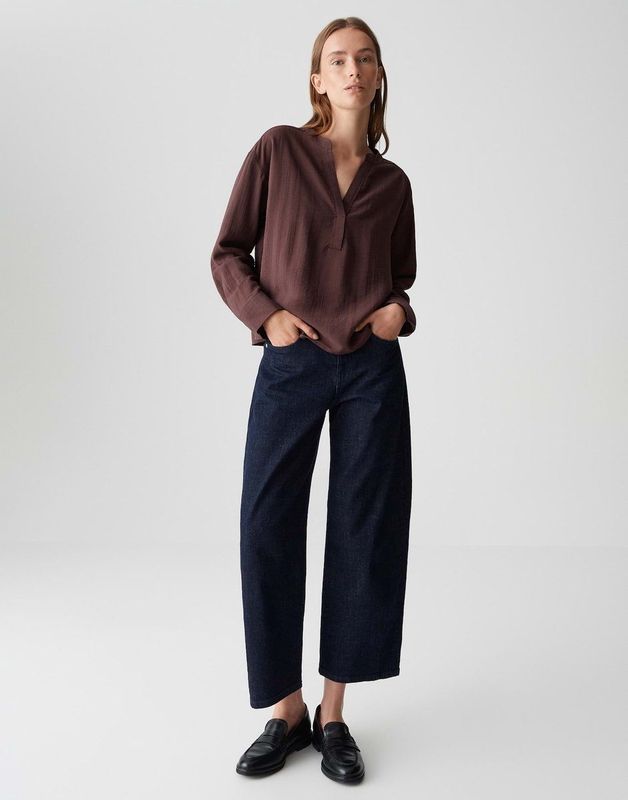 OPUS - Femyn - Blouse - Chocoladebruin - Wijde Pasvorm - Lange Mouw