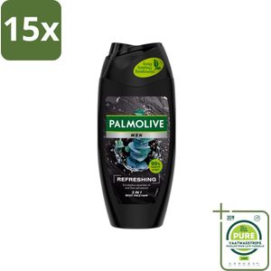 15 x Palmolive Men 3-in-1 Body Face Hair Refreshing Etherische Eucalyptusolie Zeezoutextract 250 ml - Grootverpakking - Douchegel - Mannen - Verfrissend - Verzorgend - Eucalyptus