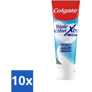 10 x Colgate Tandpasta Triple Action Xtra White 75 ml - Tandpasta - Gaatjes Bescherming - Wittere Tanden - Frisse Adem - Fluoride